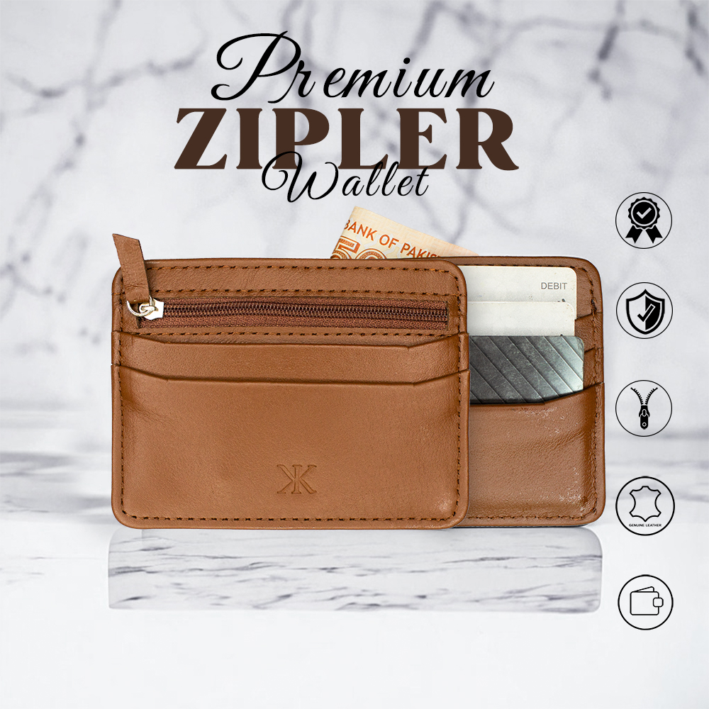 Genuine Leather Men's Zip Card Holder Wallet Purse Slim Wallet For Men No Fold Simple Wallet Clasp [Zippler] | Zippi Cardholder Wallet