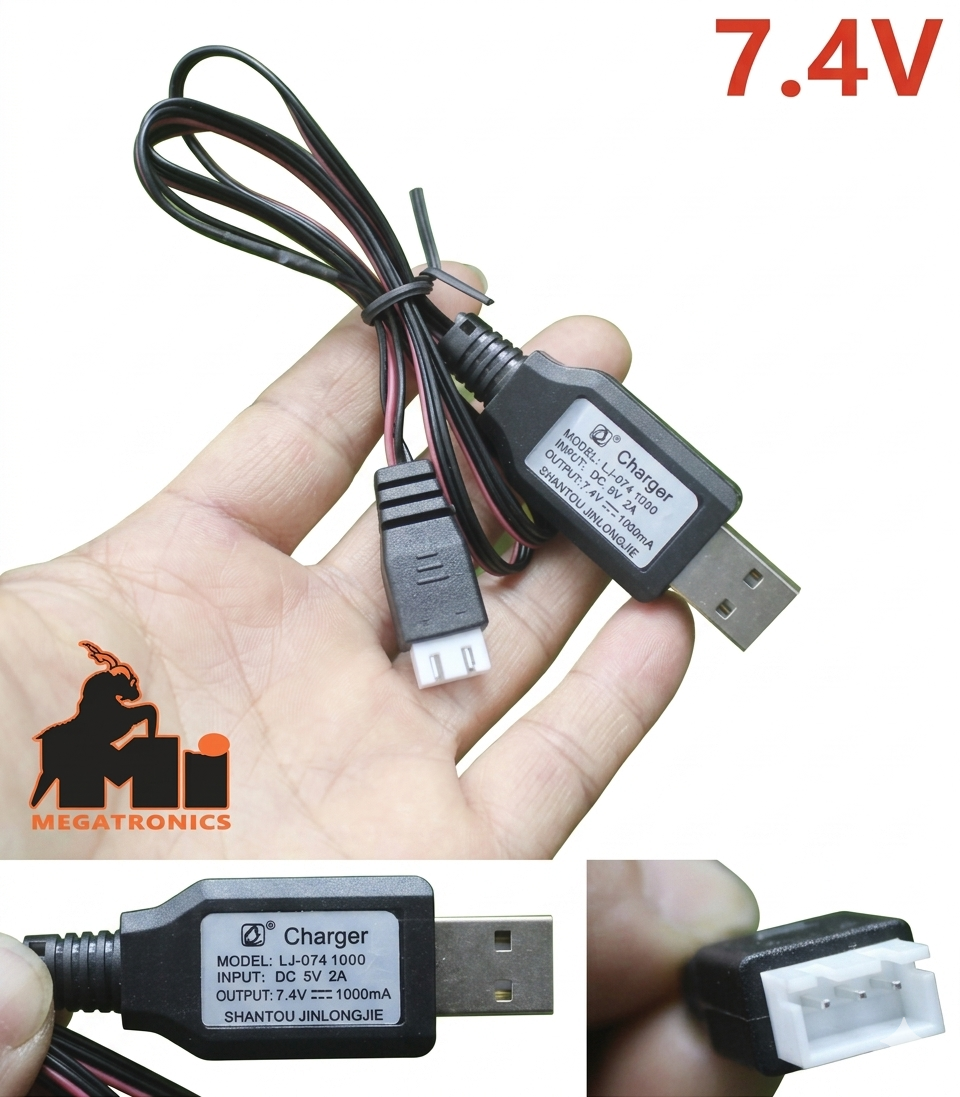 7.4V 2S Li-ion LiPo Battery USB Charging Cable with Step-Up Booster - JST XH 2.54mm 3Pin Balance Charger for RC Drone Car Boat