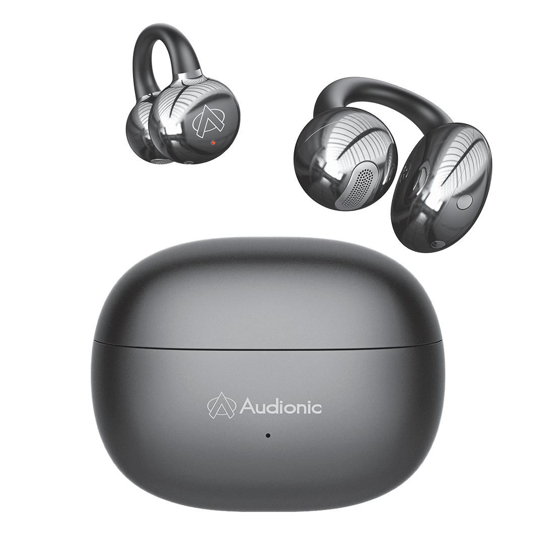 Audionic Aircuffs Open Ear Design Earbuds With Voice Assistance, Dual Device Pairing Airbuds, Fully Touch Control earbuds, Playtime of 50 Hrs, IPX4 Water Resistant, Bluetooth Ear Buds