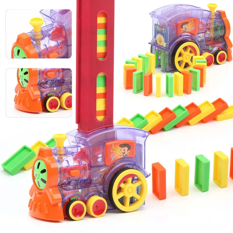Kids Electric Domino Train Car Set (60pcs) Sound & Light Automatic Laying Dominoes Brick Blocks Game Educational Christmas Gift Kids Toy