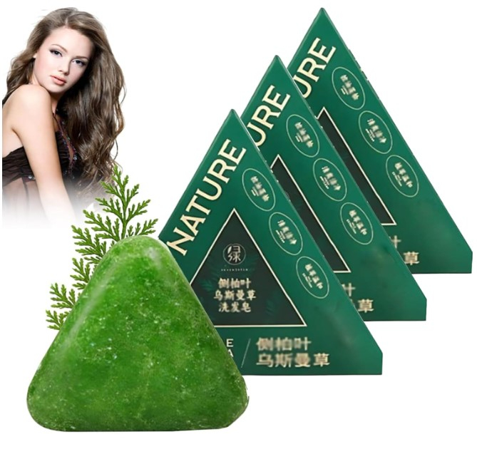 100% Nature Triangle Shampoo Bar Green Soap 120g Control Oil Dandruff Strengthen Hair Reduce Frizz for Women Men