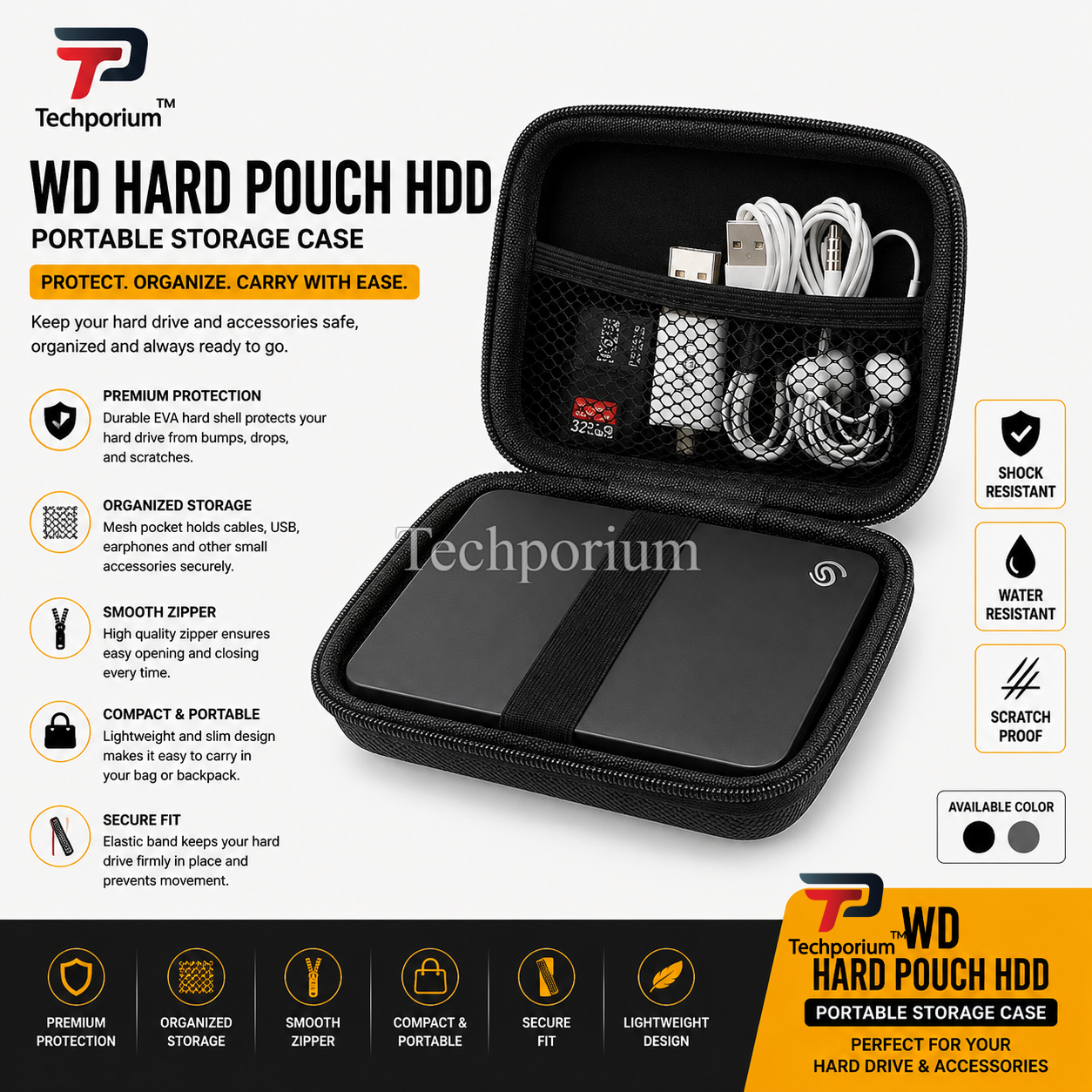 Storage Hard Case Cover for Carrying Earphone Earbuds Handfree SD Card Fast Charging Cable USB Charger Wireless Mic Keys and Other Mini Accessories Protective Shape Storage for Games Photos Backup SSD HDD Portable Solution