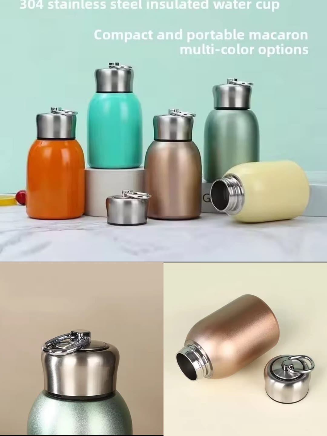 g/Stainless steel insulated water bottle 350ml, 300ML Vacuum Insulated Water Bottle Leak Proof Sport Tumbler Cup Hot and Cold Water Bottle for Women Girls Kids Gift Milk Tea Lunch