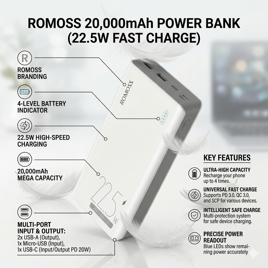 Power bank 20000 mah fast charging with LCD Display – USB-C Portable Charger for Mobile