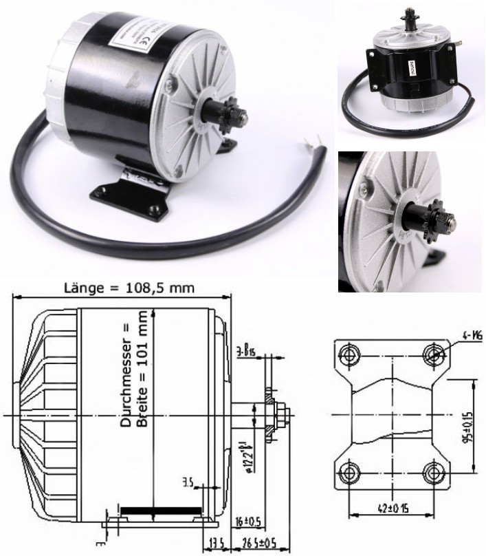 MY1016 350W 24V DC Motor 11 Tooth gear ebike bicycle Chain Sprocket EV