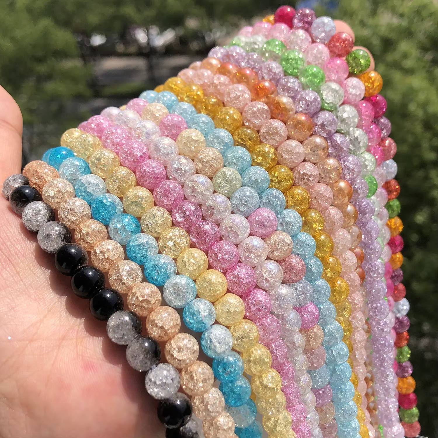 50/100PCS 8mm Crack Glass Beads for Jewelry Making – Cracked Round Loose Beads, 100+ Beads Per Strand, DIY Bracelet, Necklace & Earring Craft