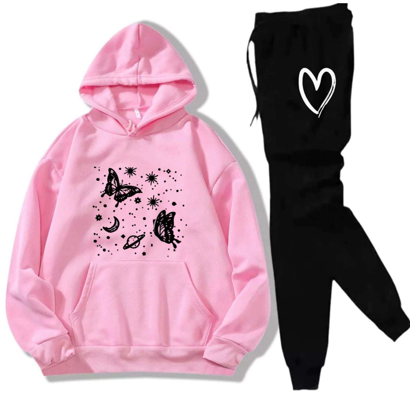 Pink Butterfly Printed Tracksuit For Girls & Women - Comfy & Cozy Hoodies For Girls