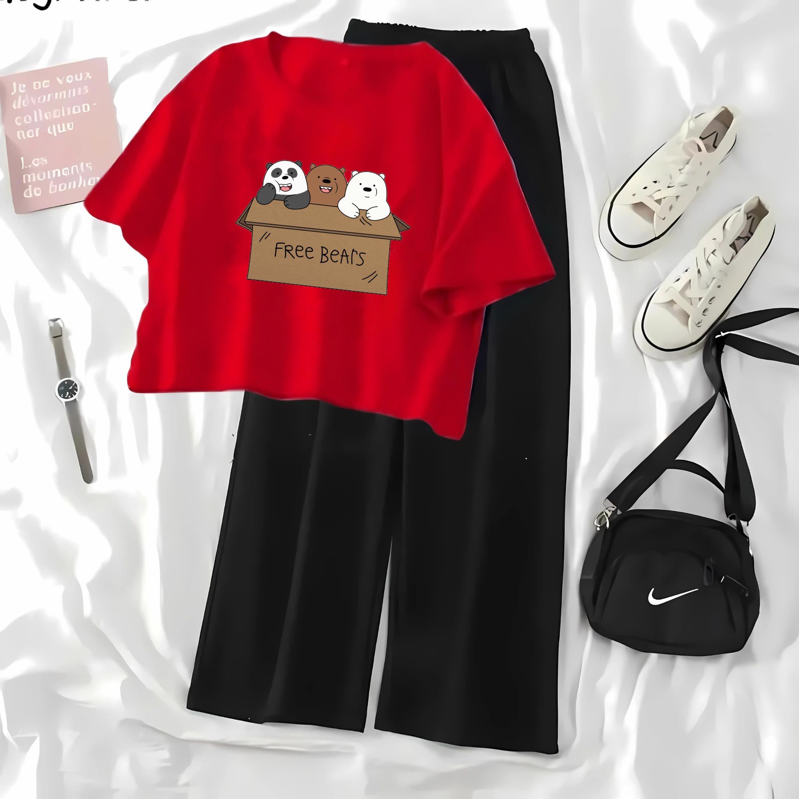 High-Quality Summer Printed Crop Top and Black Flapper Suit