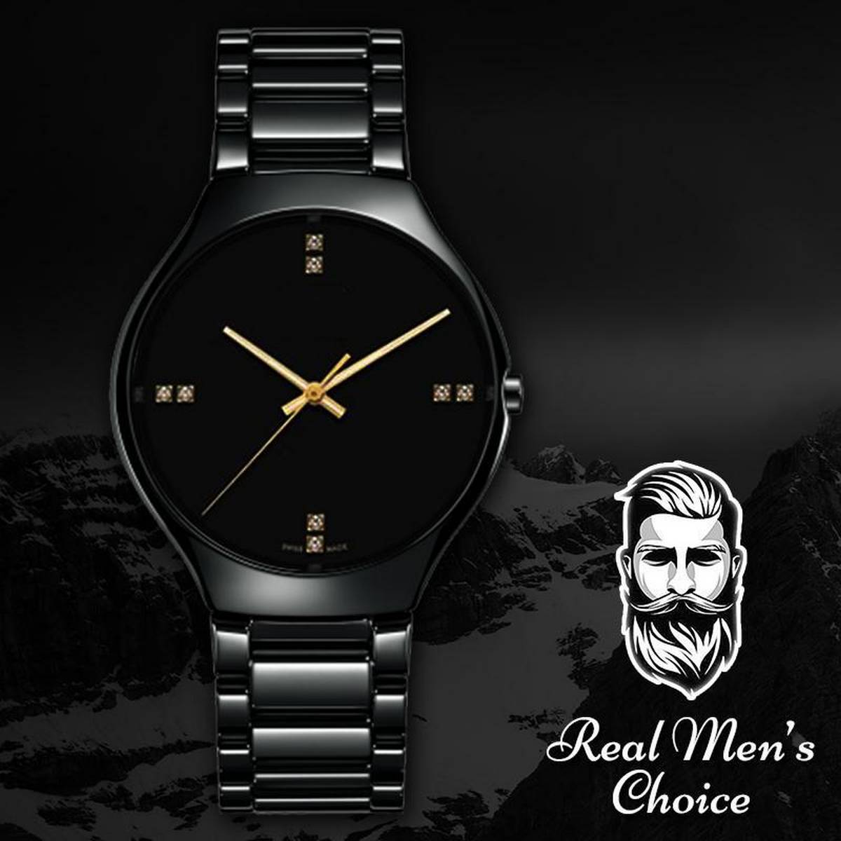Stainless steel Analog Sport watch for men-Black