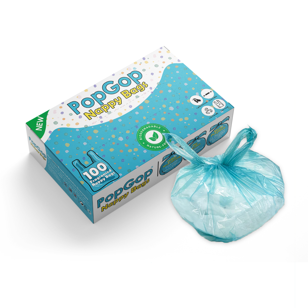 PopGop Biodegradable Nappy/Diaper Disposal Bags – 100 Pcs, Scented, Baby Diaper Bin Bags