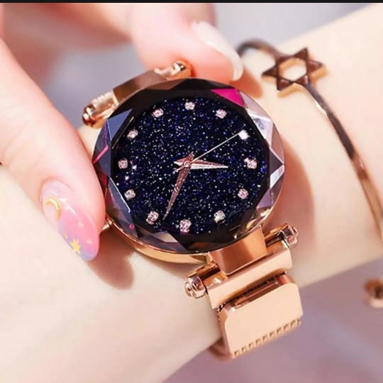 iDOR PROMO Girls Quartz Watch Magnetic Buckle Ladies Wristwatch Women Fashion Starry Sky Magnetic Mesh Steel Strap Chain Girl Clock Waches