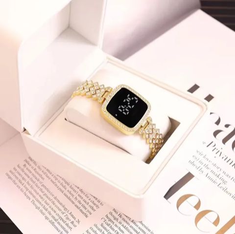 Diamond Touch Screen LED Watch for Ladies –Jewellery For Girls Style in Stainless Steel Chain Digital Wristwatch for Women's – Stylish Fashion Watch For Girls With Bracelet in Silver Stone Round & Square Dial Shape For Gift