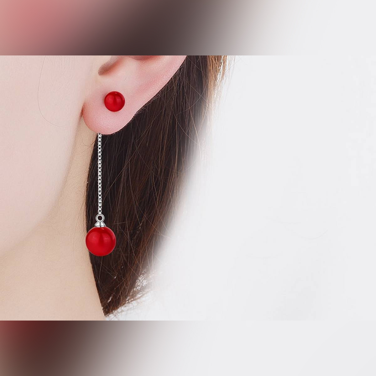 High Quality Classy 4.2 cm Long Red Pearl Tassel Ball Trendy Earring