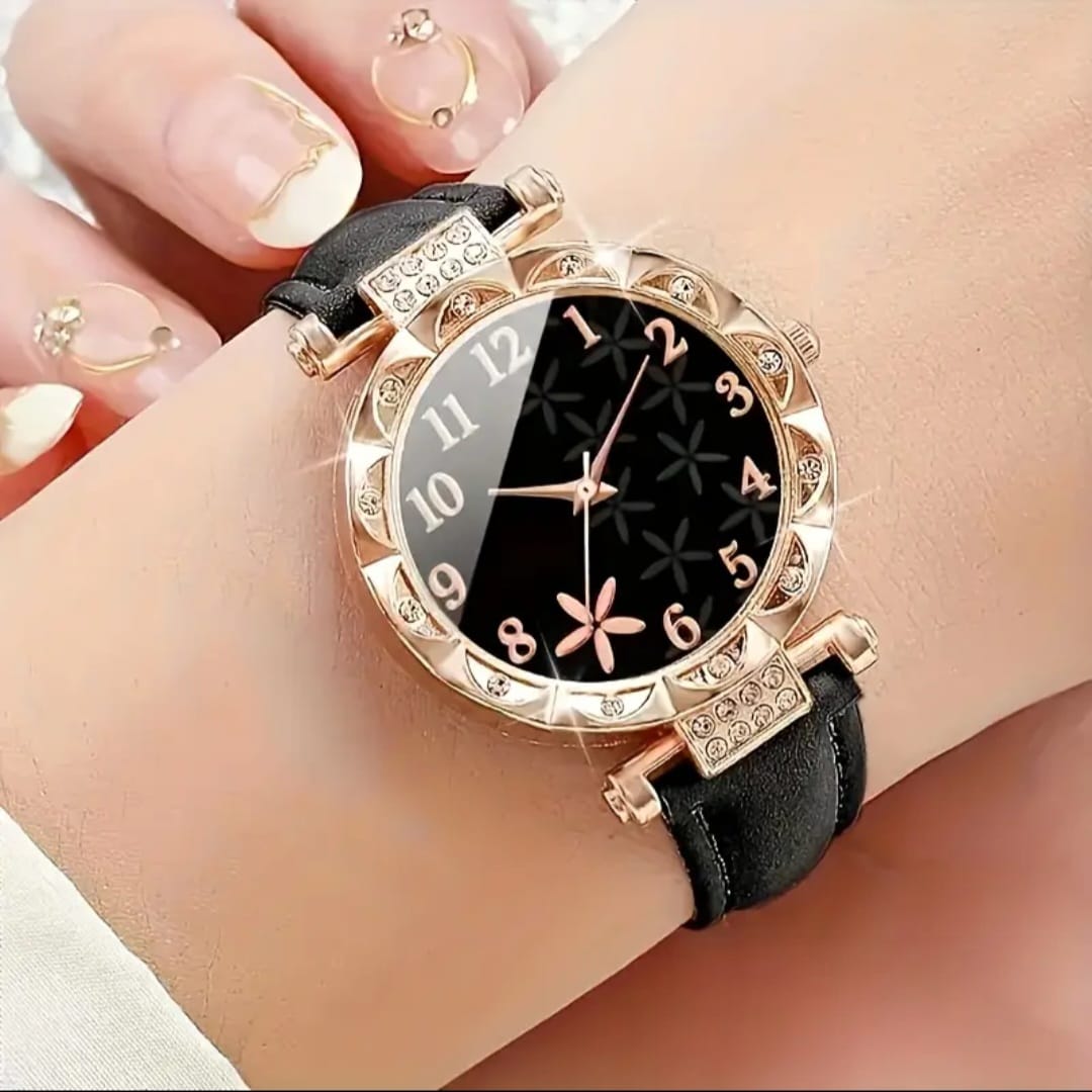 Stylish Rose Gold Women Watch  Luxury Quartz Ladies Wrist Watch with Diamond Design & Leather Strap  Fashion Watch for Girls, Party, Casual & Gift