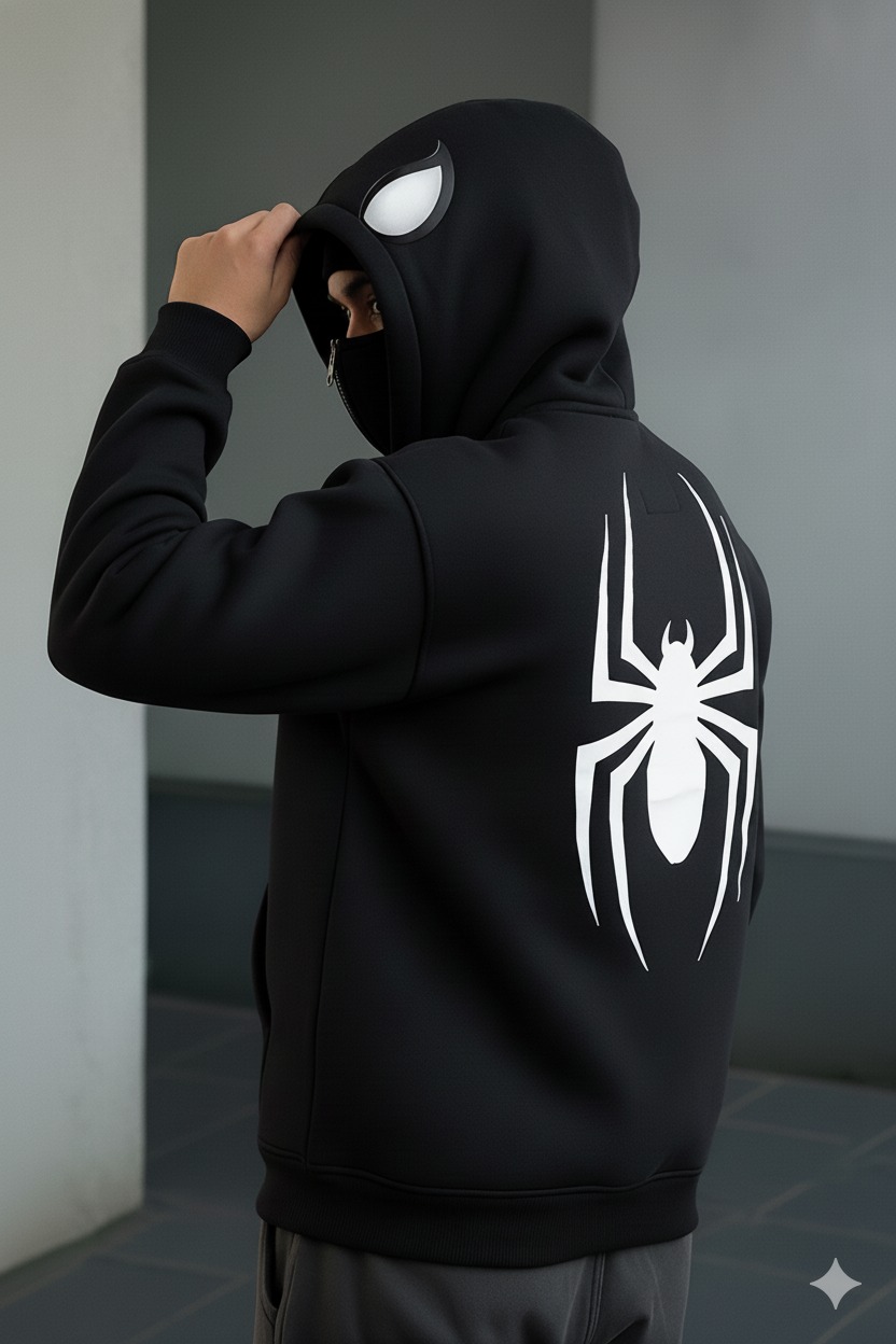 Winter Fleece Balaclava Hoodie with Face Cover – Full Zip Black Hoodie for Men & Boys | Warm Zipper Sweatshirt S–XL