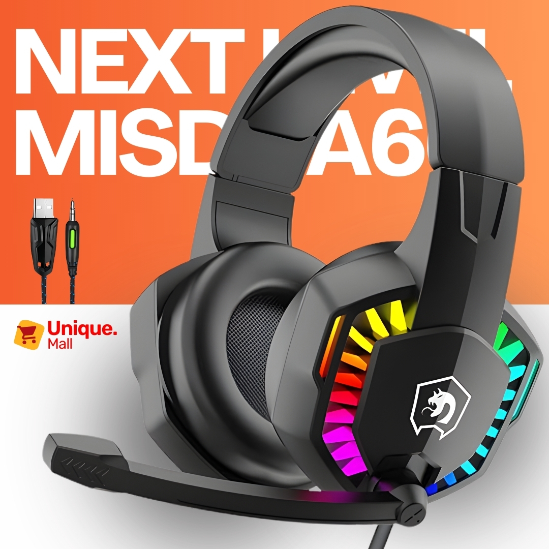 PRO II RGB Gaming Headphones with Noise Cancelling Mic, 7.1 Surround Sound, Super Bass, Vibration, Soft Memory Foam Ear Cushions, for PC, PS4, Mobile, Laptop, and Gaming Consoles - Unique Mall