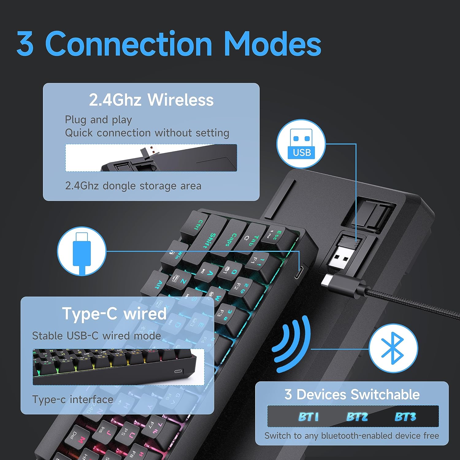 RGB Gaming Keyboard Mechanical Keyboard Blue Switch Wired Wireless Mini RGB Keyboard 87 Keys With And With Out Numpad