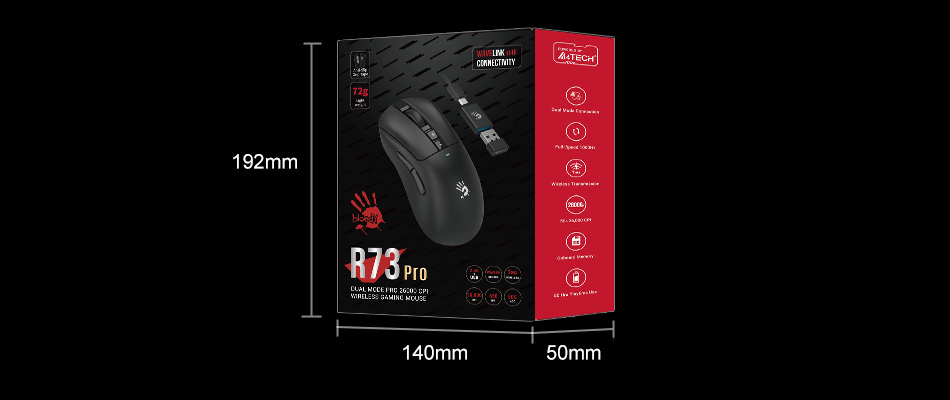 A4Tech Bloody R73 Pro Dual Mode Wireless Gaming Mouse 2.4G Rechargeable 26000 CPI Resolution 80Hrs Playtime 24 39e277b1002dbba02047296670d3d341