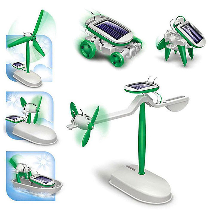 Solar Robot Toys 6 in 1 STEM Learning Kits Educational  Building Kit - Car - Plane - Puppy - Fan - Boat - Windmill - White & Green Experiment Toys DIY Solar Power Science Gift for Kids