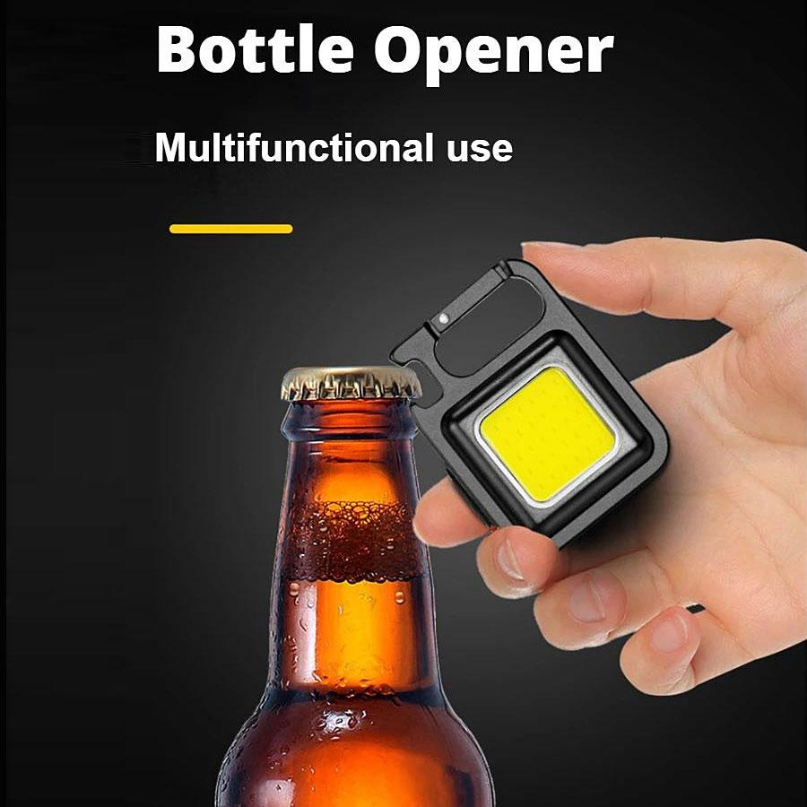 New Multifunction COB Rechargeable Keychain Mini Small High power Flashlight 3 Light Modes Portable Pocket work Light Key chain with Collapsible Folding Bracket Bottle Opener and Strong Magnet Base for Fishing Walking,Outdoor Recreation Hiking and Camping