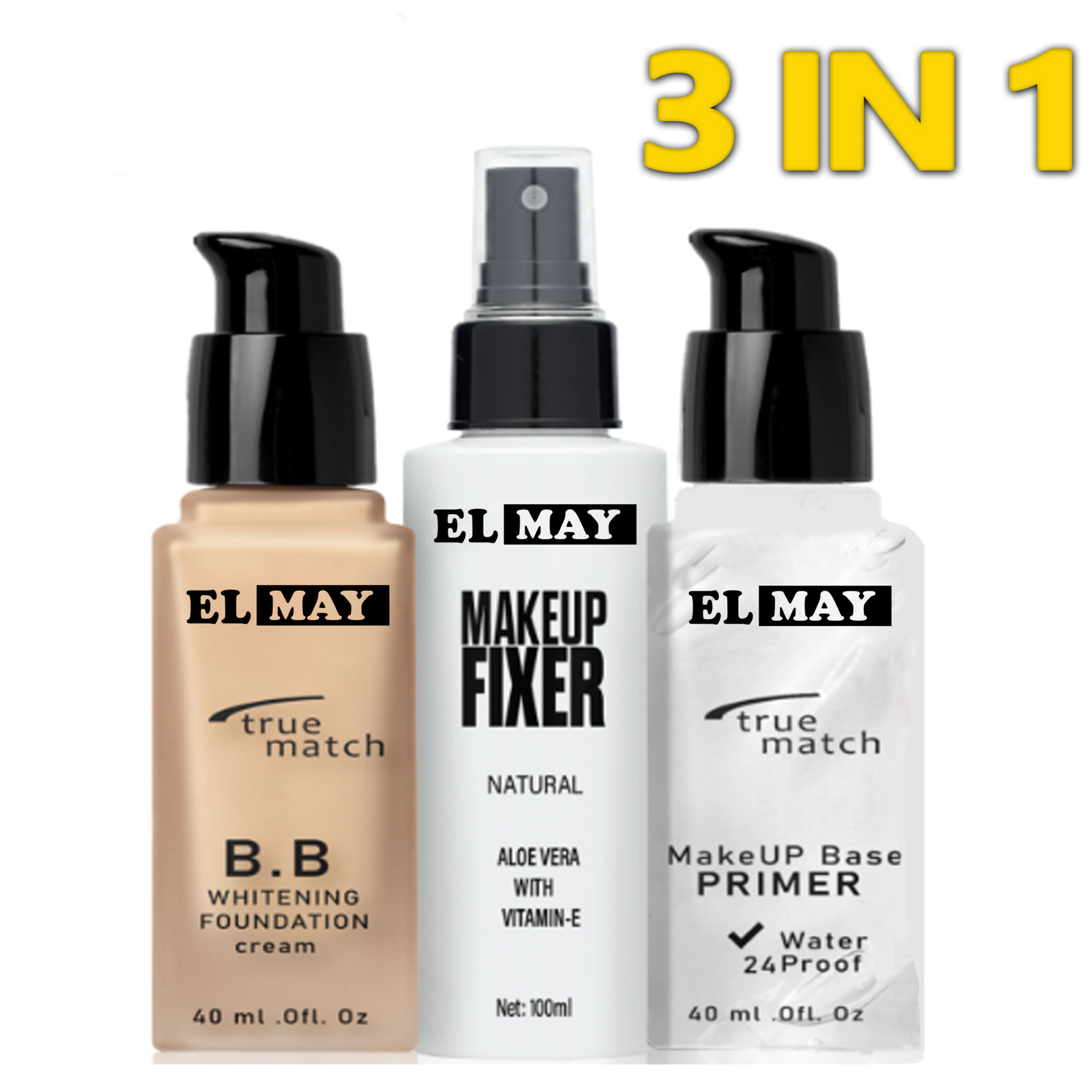 ELMAY - Deal of 3  - Matte Foundation Pump, Primer Pump, Fixer Makeup Fixing Spray