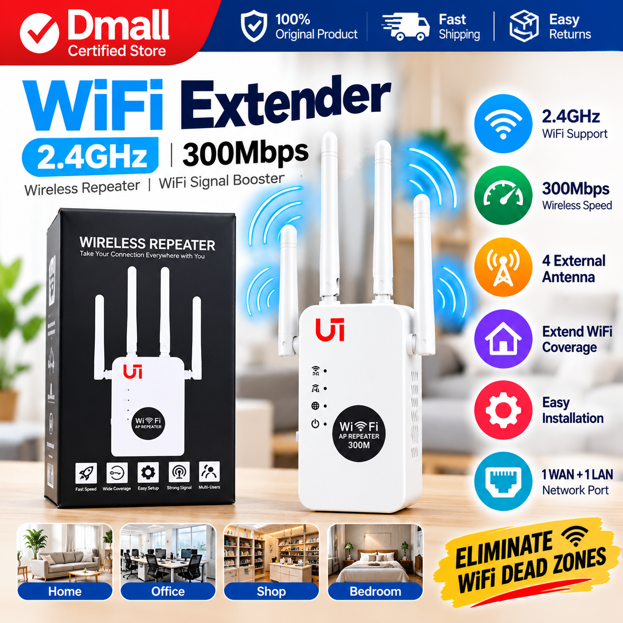 Wireless WiFi Extender 300Mbps 2.4Ghz Network Expander Range Extender 802.11N/B/G Wireless WiFi Booster Repetidor