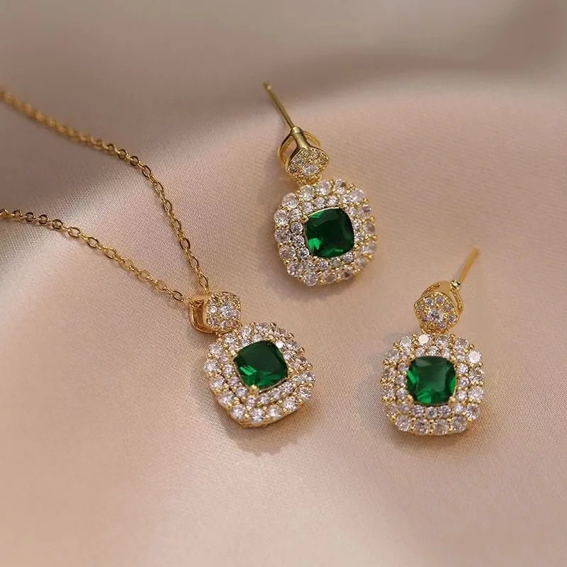 AL asar NEW Luxury Fashion Crystal Rhinestone Square Necklace&Earrings Banquet Wedding Jewelry Set For Women Birthday Gifts Accessories