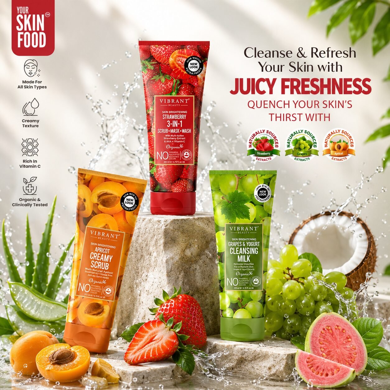 Vibrant Beauty Strawberry Silk Facial Kit Pack of 3 | Personal Care Set | 200ml