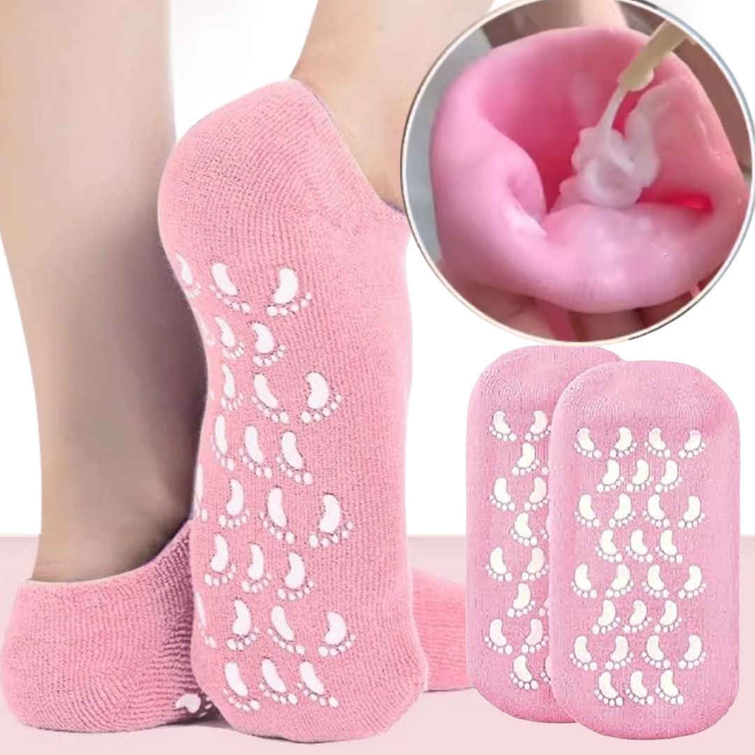[Bundle Of 2] Moisturizing Socks Silicone Gel Heel Pad Socks Skin Color & Half Heel Pads
