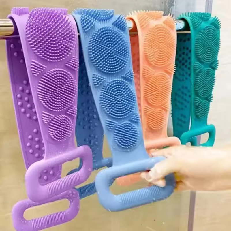 Silicone Body Scrubber Bath Belt For Men And Women Exfoliating Back Washer Shower Strap With Massage Nubs
