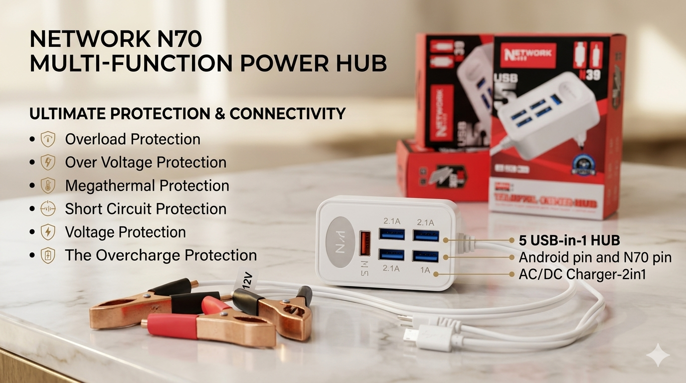 5 USB Smart Fast Charger with Android & Small Pin Cable | 3.9A Fast Charging Adapter | AC/DC Dual Charging | Multi Protection