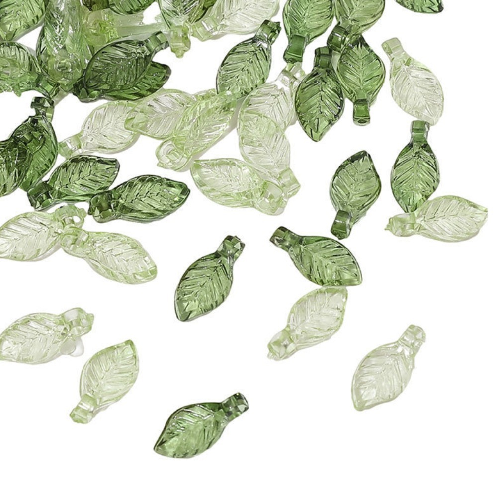 100 Acrylic Green Leaf Pendants | Plastic Leaf Loose Beads for DIY Jewelry Making
