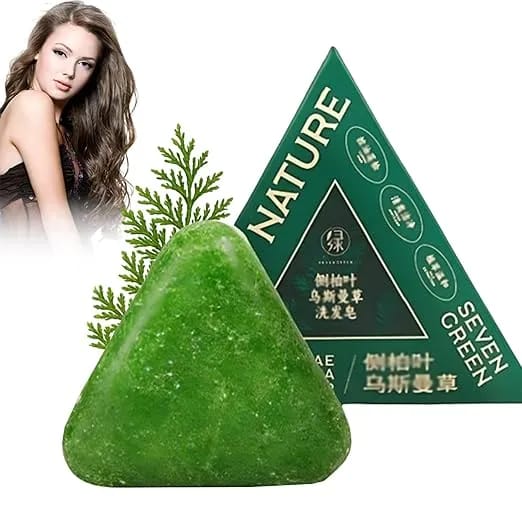 Nature Triangle Shampoo Bar - Natural Seven Green Tea Tree Shampoo Soap | Herbal Solid Shampoo Bar for Dandruff Control, Hair Smoothening & Scalp Care | Chemical-Free Hair Wash Solution for Men & Women