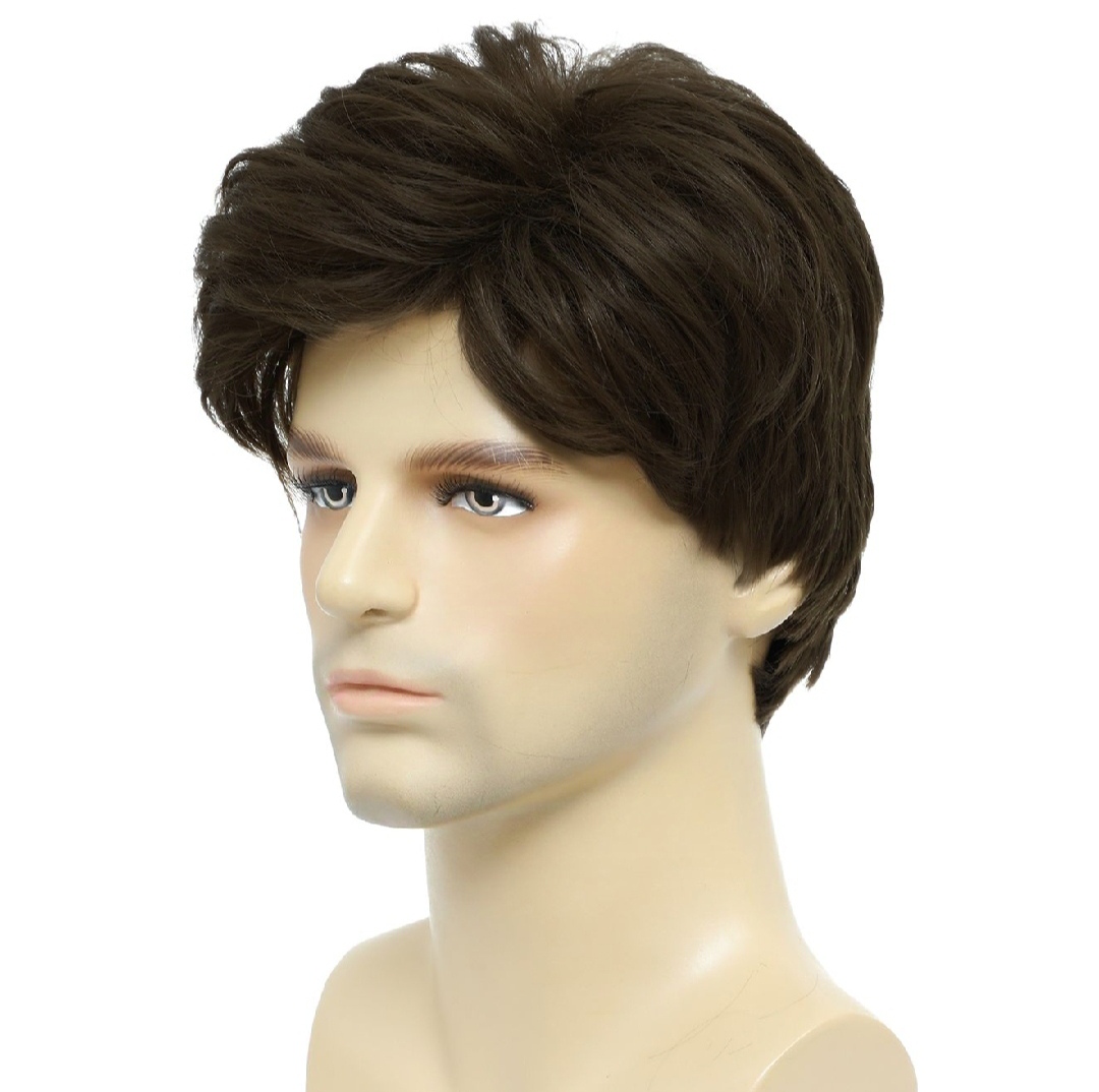 Mens wigs short natural black wig men fullfy cosplay synthetic mens wig for male