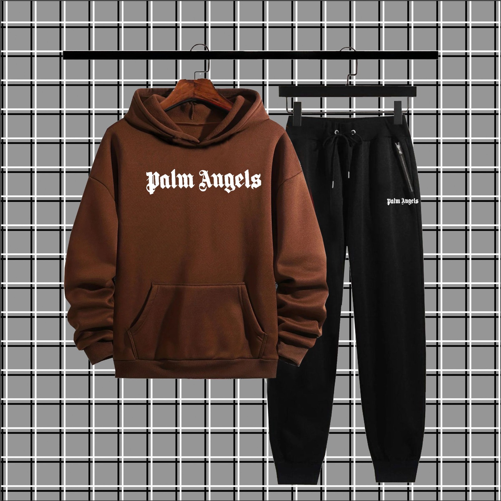 New trendy Palm angels printed winter fleece tracksuit for men and boys(hoodie+trouser)