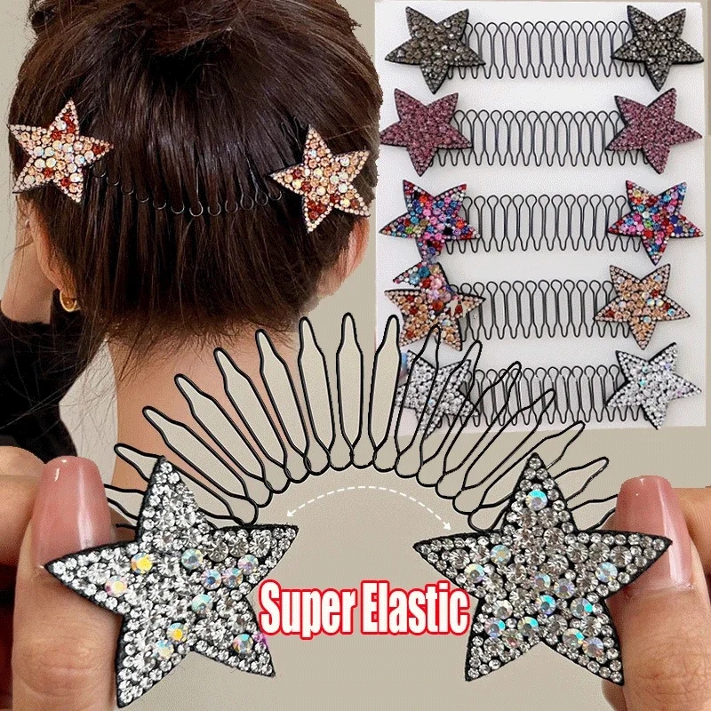 1Pc Diamond Star Hair Comb Women Back Brain Spoon Fragment Hair Sorter Kids Spring Small Hairpin Comb Hairstyle Fixator Headwear