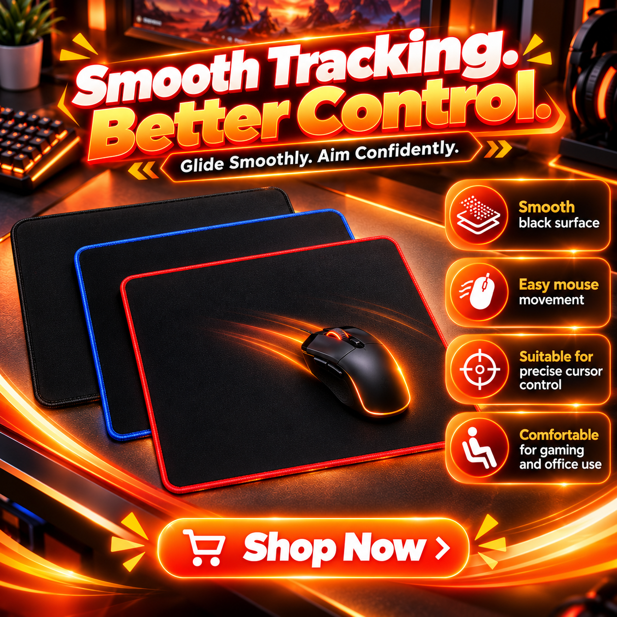 L16 Gaming Mouse Pad – Stitched Edge Mouse Pad with Black Smooth Surface & Colorful Border | Anti-Slip Gaming Mousepad for PC & Laptop Pakistan