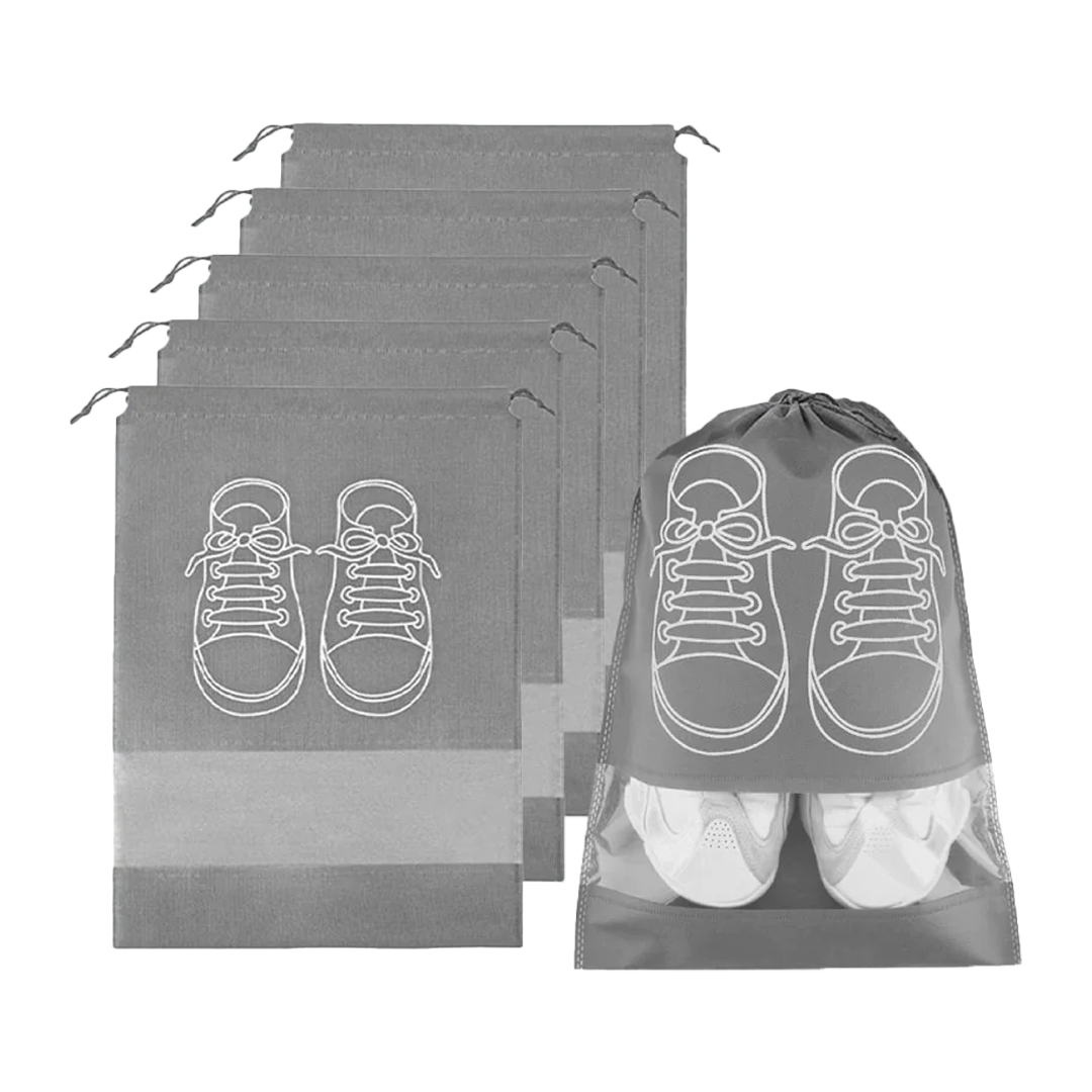 Pack of 6 Shoe Bags for Travel Dust-proof Clear Window Non-Woven with Rope packing luggage suitcase Pouch Storage Organizer for Men and Women