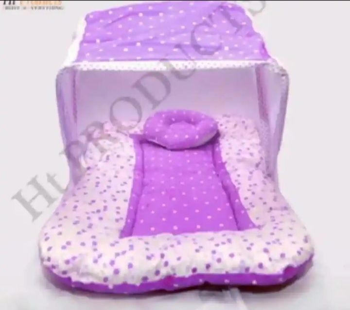 Foldable Baby Bister With Mosquito Net And  Rezai Set In Red  Color main image 1