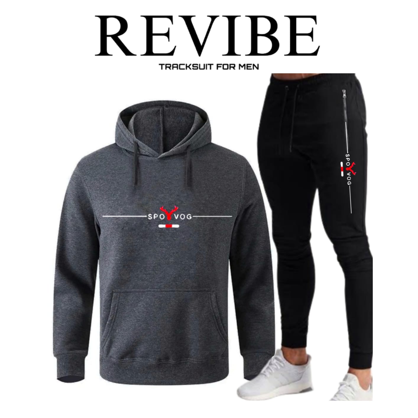 REVIBE - Black Trendy Printed Tracksuit For Men - Hoodies For Men