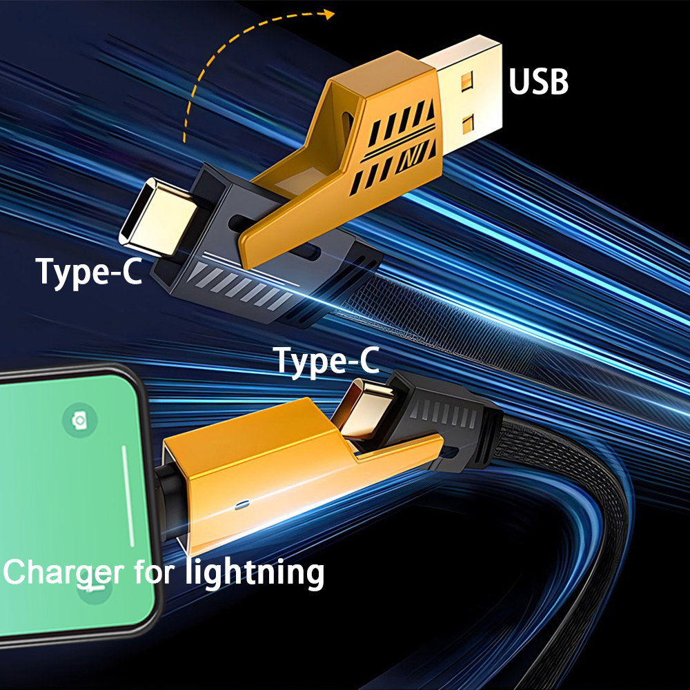 4 in 1 USB C Fast Charging Cable with 60W PD, Data Transfer, Type C, Micro USB and IOS Light-ning Compatibility, 1 Meter