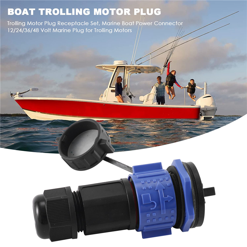 Trolling Motor Plug Receptacle Set, 12V/24V/ 36V/48V Plug for Trolling  Motor/Down Rigger/Fishing Reel,Waterproof Marine Boat DC Power Connector,Red