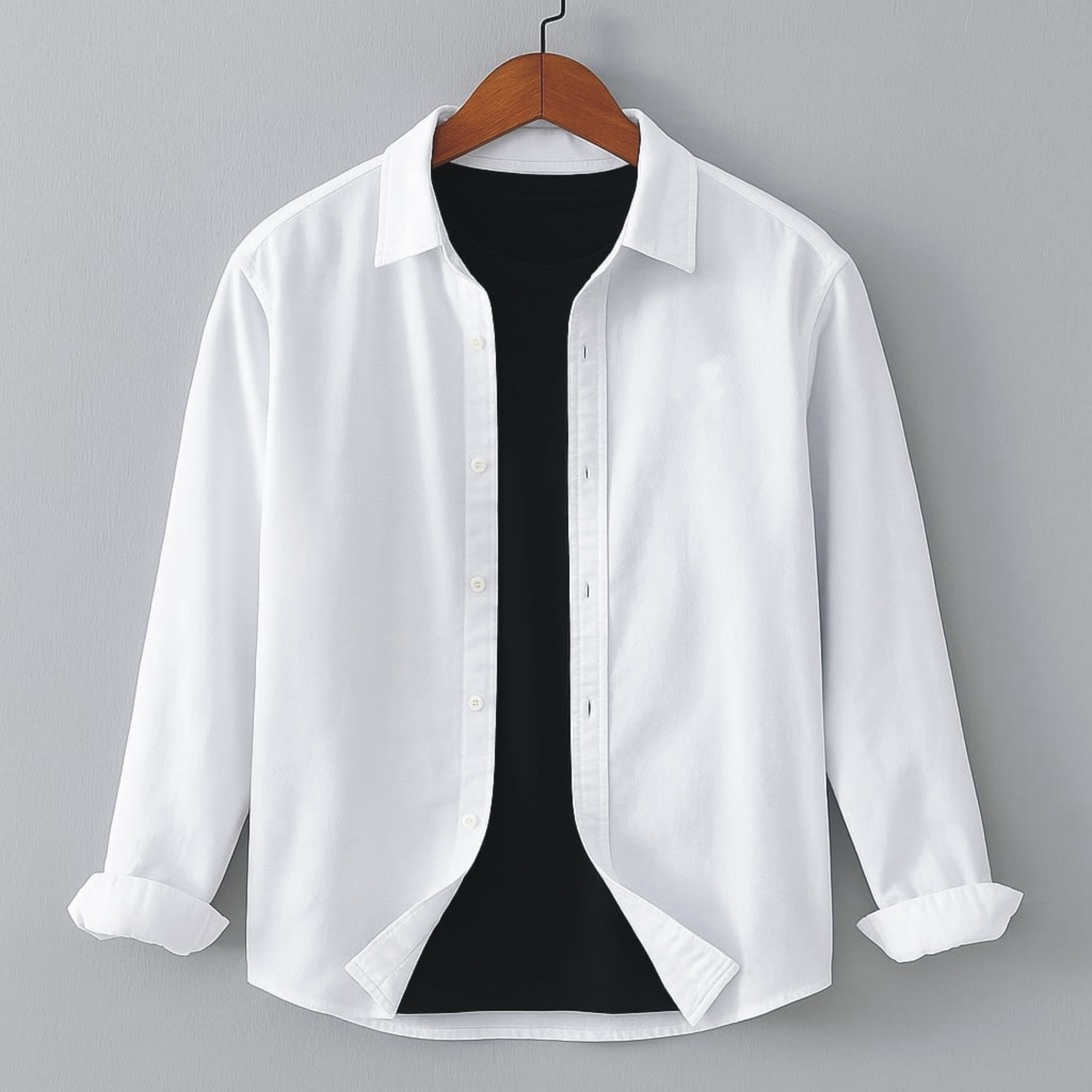 Men;s long sleeves navy blue shirt with under white T Shirt