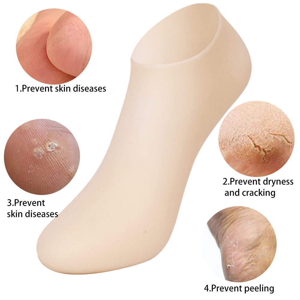 [Bundle Of 2] Moisturizing Socks Silicone Gel Heel Pad Socks Skin Color & Half Heel Pads