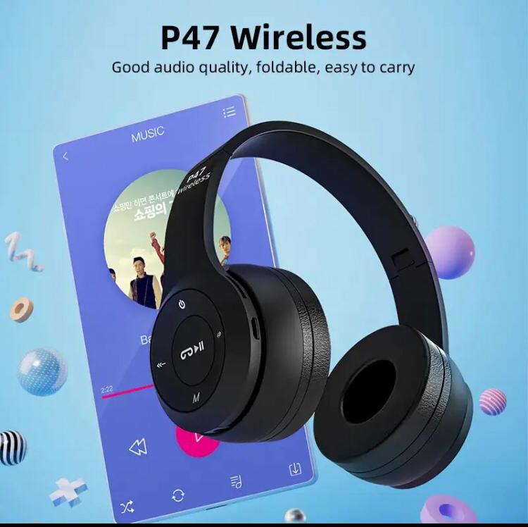 P47 Wireless Bluetooth Headphones | Foldable Stereo Headset | HiFi Sound & Deep Bass | Compatible with Smartphones, Laptops & Computers,