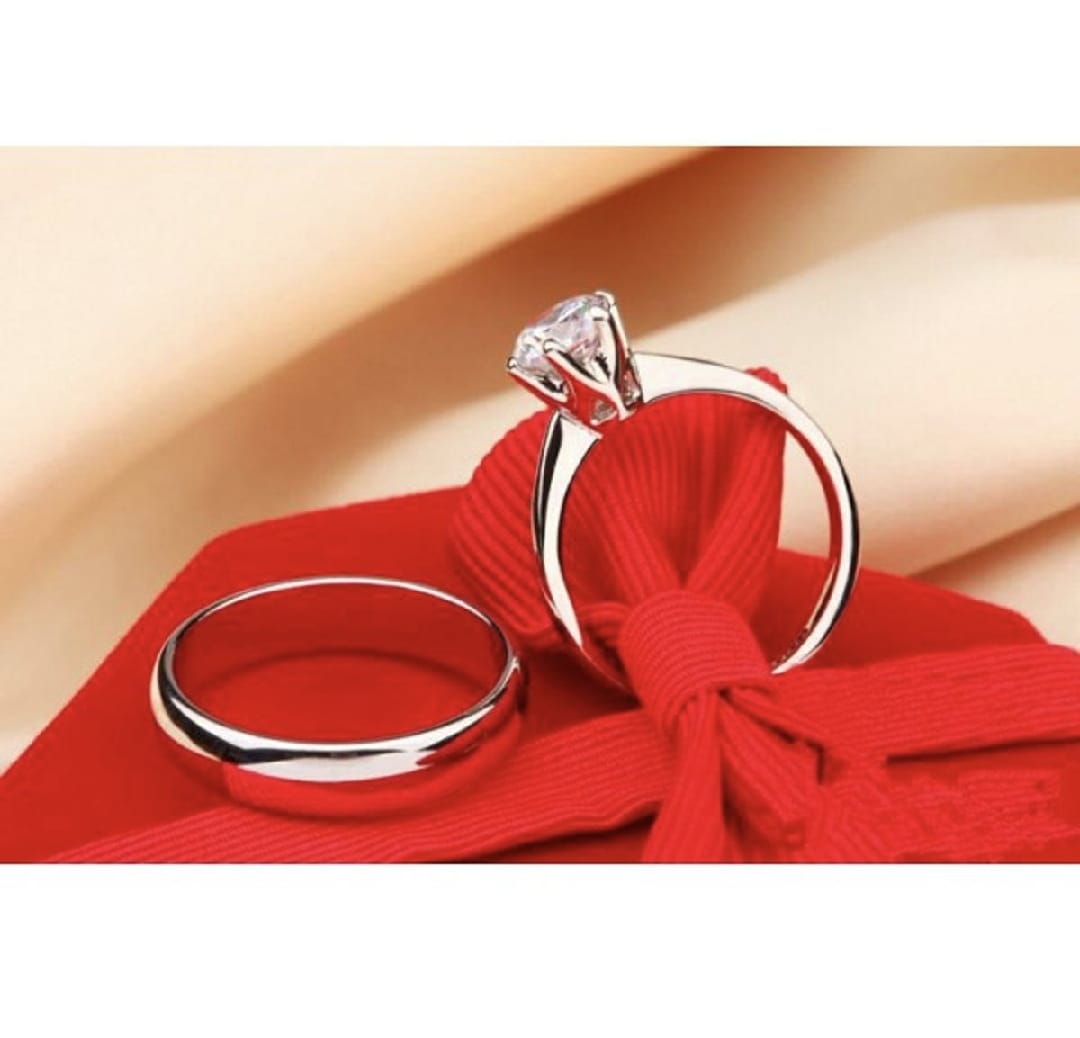 Couple Ring Pack Of 2 In Silver Ring For Man & Diamond Ring for Woman