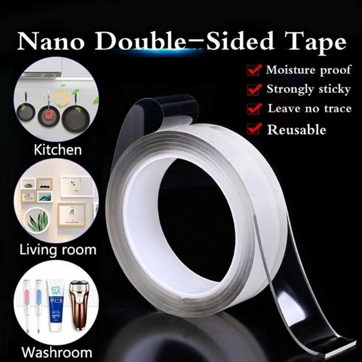 Nano Magic Tape Double Sided Tape Heavy Duty Adhesive Tape Washable Traceless Clear Tape Roll Transparent Strips Grip For Glass Metal Fix Carpet Mats Kitchen Cabinets Buy Online At Best Prices In
