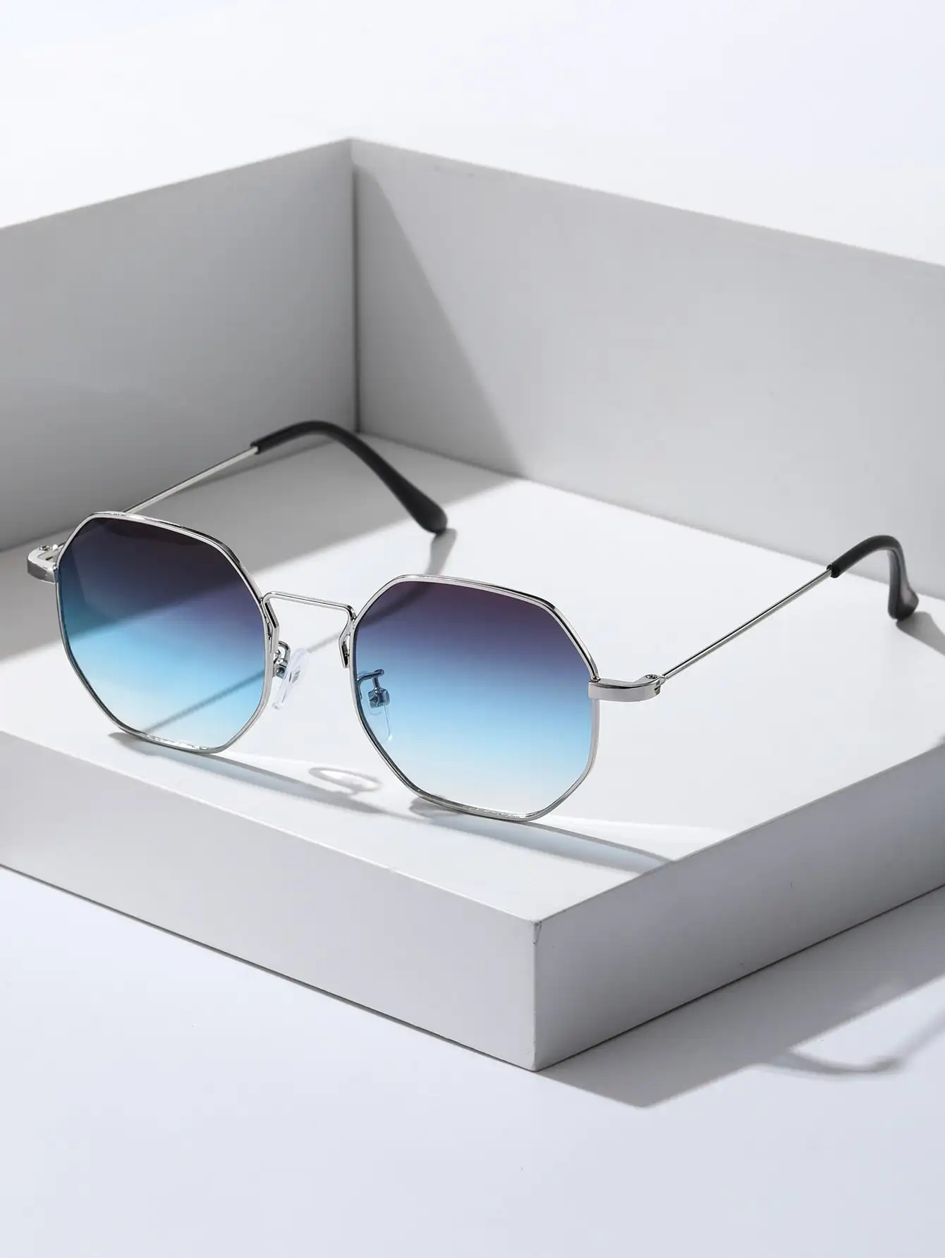 Eldorado Trendy Metal Frame Sunglasses/ Retro Polygon Gradient Mirror Sunscreen Sunglasses