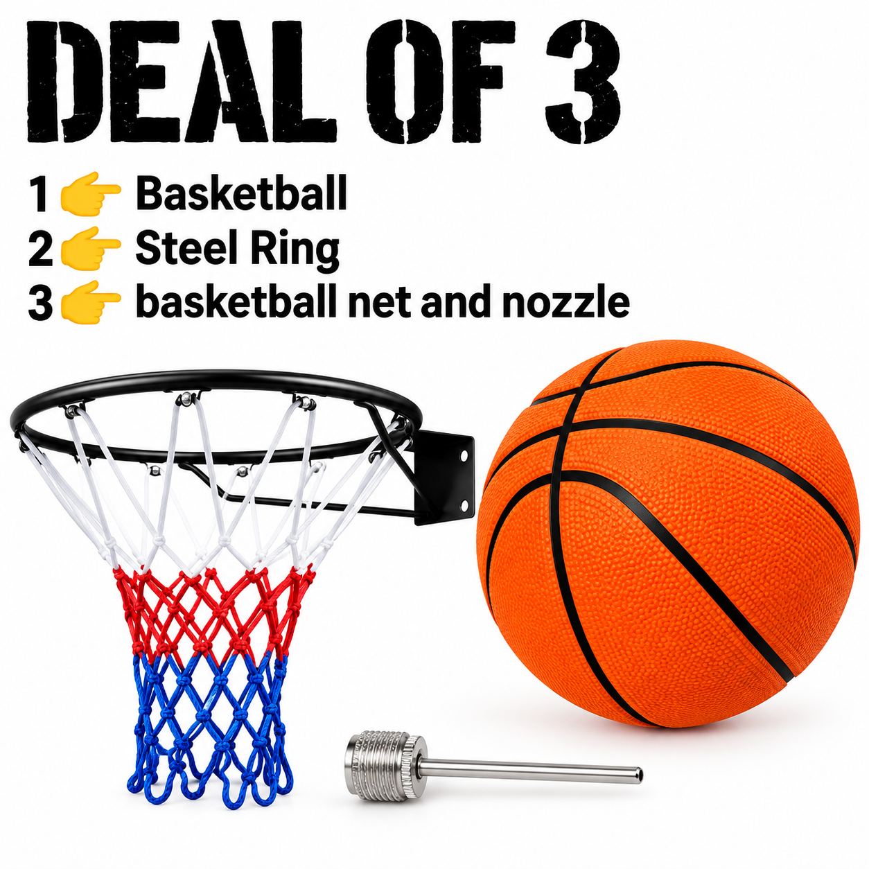 Basket Ball with Free Net And Steal Ring Sports Equipment for Outdoor Play