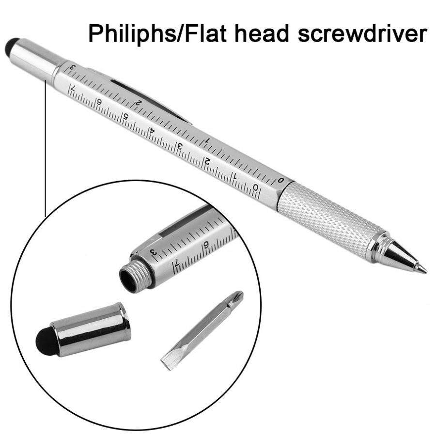 7 in 1 Multifunctional Touch Screen Stylus Ballpoint Pen with Screwdriver Spirit Level Scale Ruler Full Metal